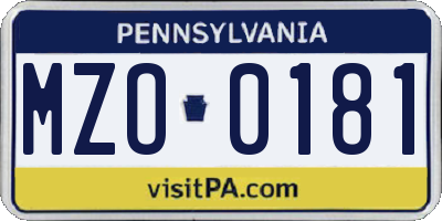 PA license plate MZO0181