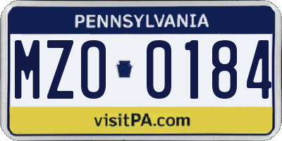 PA license plate MZO0184
