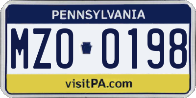 PA license plate MZO0198