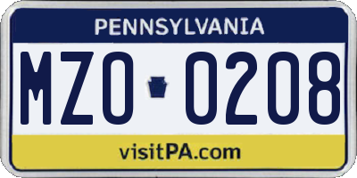 PA license plate MZO0208