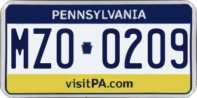 PA license plate MZO0209