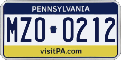 PA license plate MZO0212