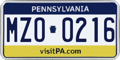 PA license plate MZO0216