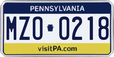 PA license plate MZO0218
