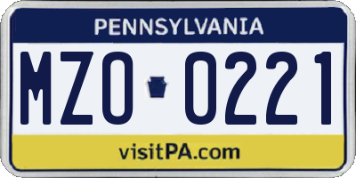 PA license plate MZO0221