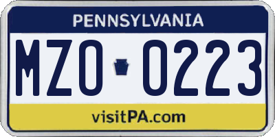 PA license plate MZO0223