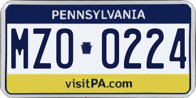 PA license plate MZO0224