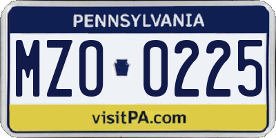 PA license plate MZO0225