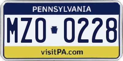 PA license plate MZO0228
