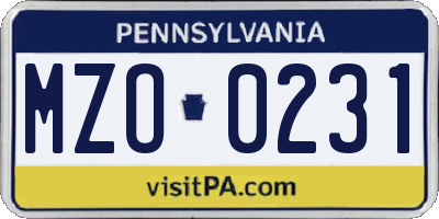 PA license plate MZO0231