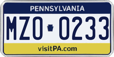 PA license plate MZO0233