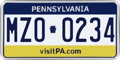 PA license plate MZO0234