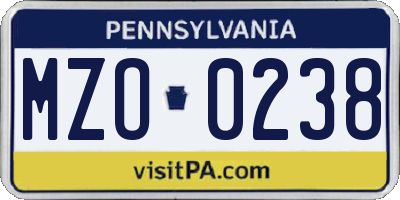 PA license plate MZO0238