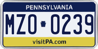 PA license plate MZO0239