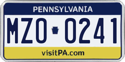 PA license plate MZO0241