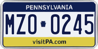 PA license plate MZO0245