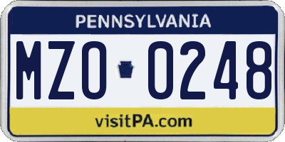 PA license plate MZO0248