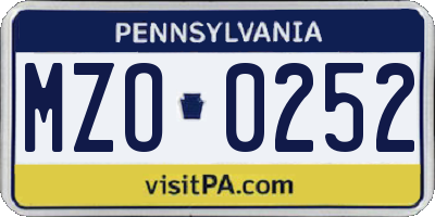 PA license plate MZO0252