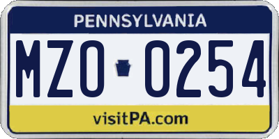 PA license plate MZO0254