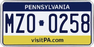 PA license plate MZO0258