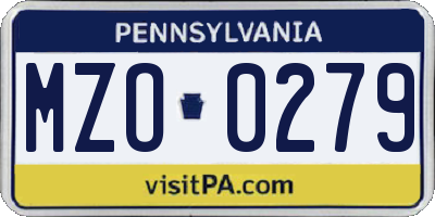 PA license plate MZO0279