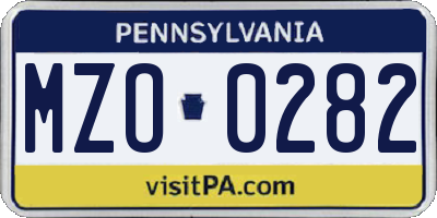 PA license plate MZO0282