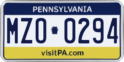 PA license plate MZO0294