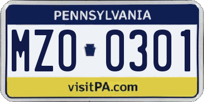 PA license plate MZO0301