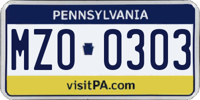 PA license plate MZO0303