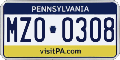 PA license plate MZO0308