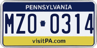 PA license plate MZO0314
