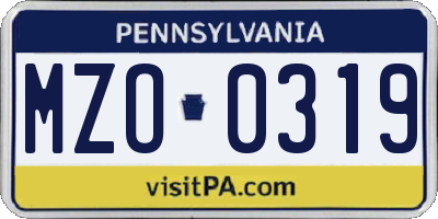 PA license plate MZO0319