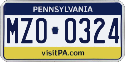 PA license plate MZO0324