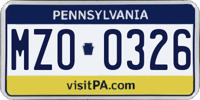 PA license plate MZO0326