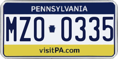 PA license plate MZO0335