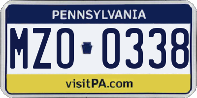 PA license plate MZO0338