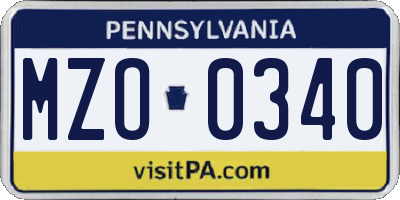 PA license plate MZO0340