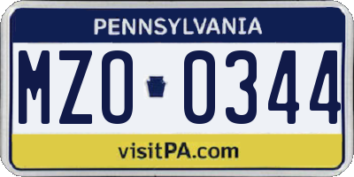 PA license plate MZO0344