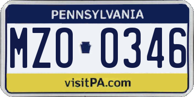 PA license plate MZO0346