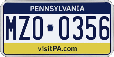PA license plate MZO0356