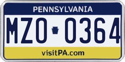 PA license plate MZO0364