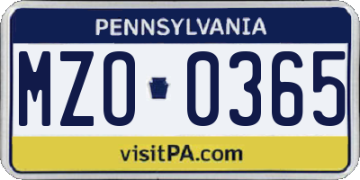 PA license plate MZO0365