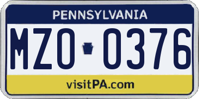 PA license plate MZO0376