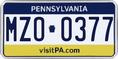 PA license plate MZO0377