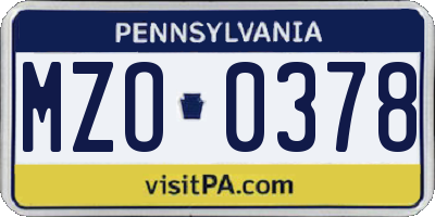 PA license plate MZO0378