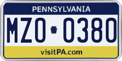 PA license plate MZO0380