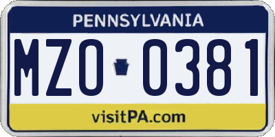 PA license plate MZO0381