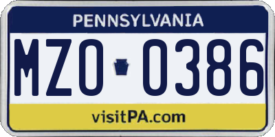 PA license plate MZO0386
