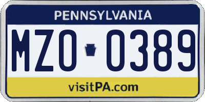 PA license plate MZO0389