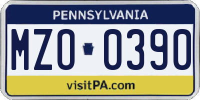 PA license plate MZO0390